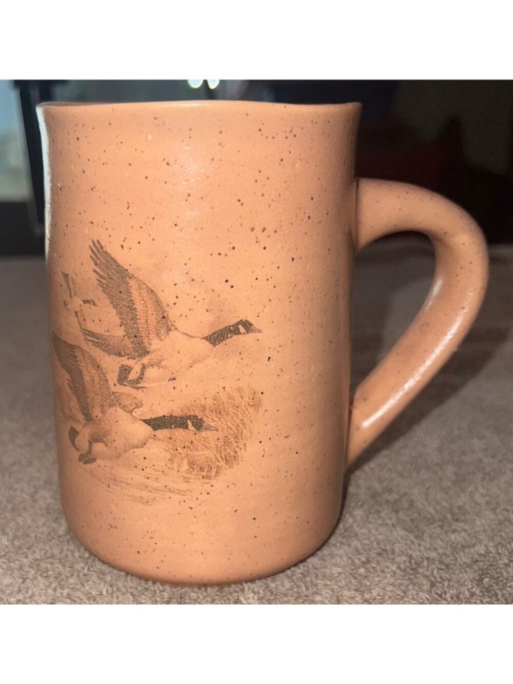 Rare Red Wing Pottery Speckled Peach Flying Geese Mug Vintage Stoneware USA EUC
